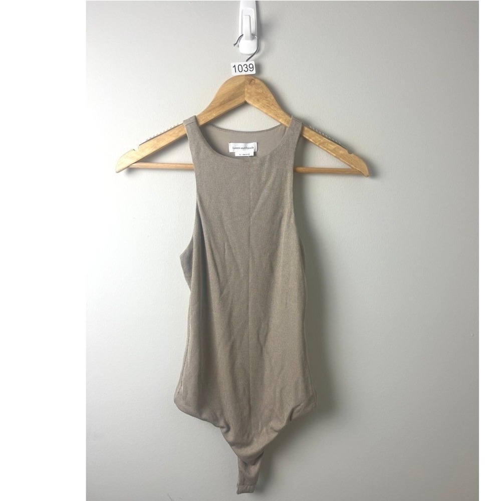 2/$30 Lovers and Friends Tan Ribbed Knit High Neck Racerback Bodysuit XS
